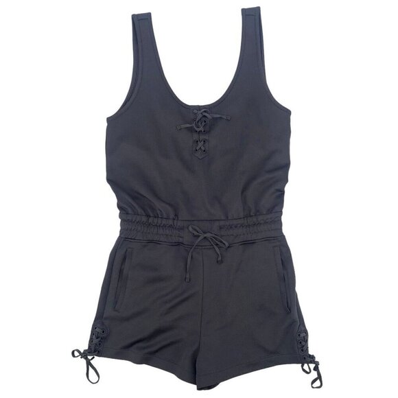 BLANC NOIR Side Medium Lace Up Romper Sleeveless Charcoal Gray Modal - Picture 2 of 16